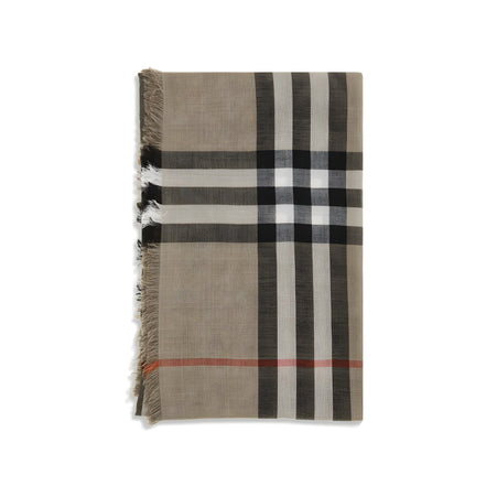 Eșarfă Burberry bej reversibilă cu print Check din lână și mătase