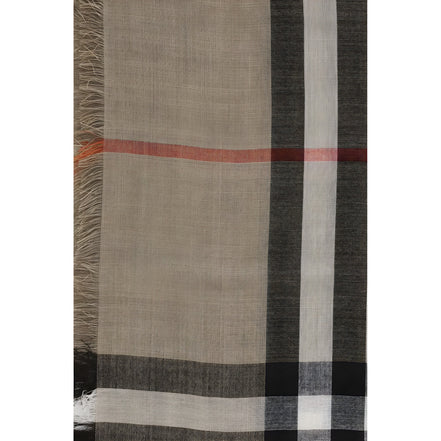 Eșarfă Burberry bej reversibilă cu print Check din lână și mătase