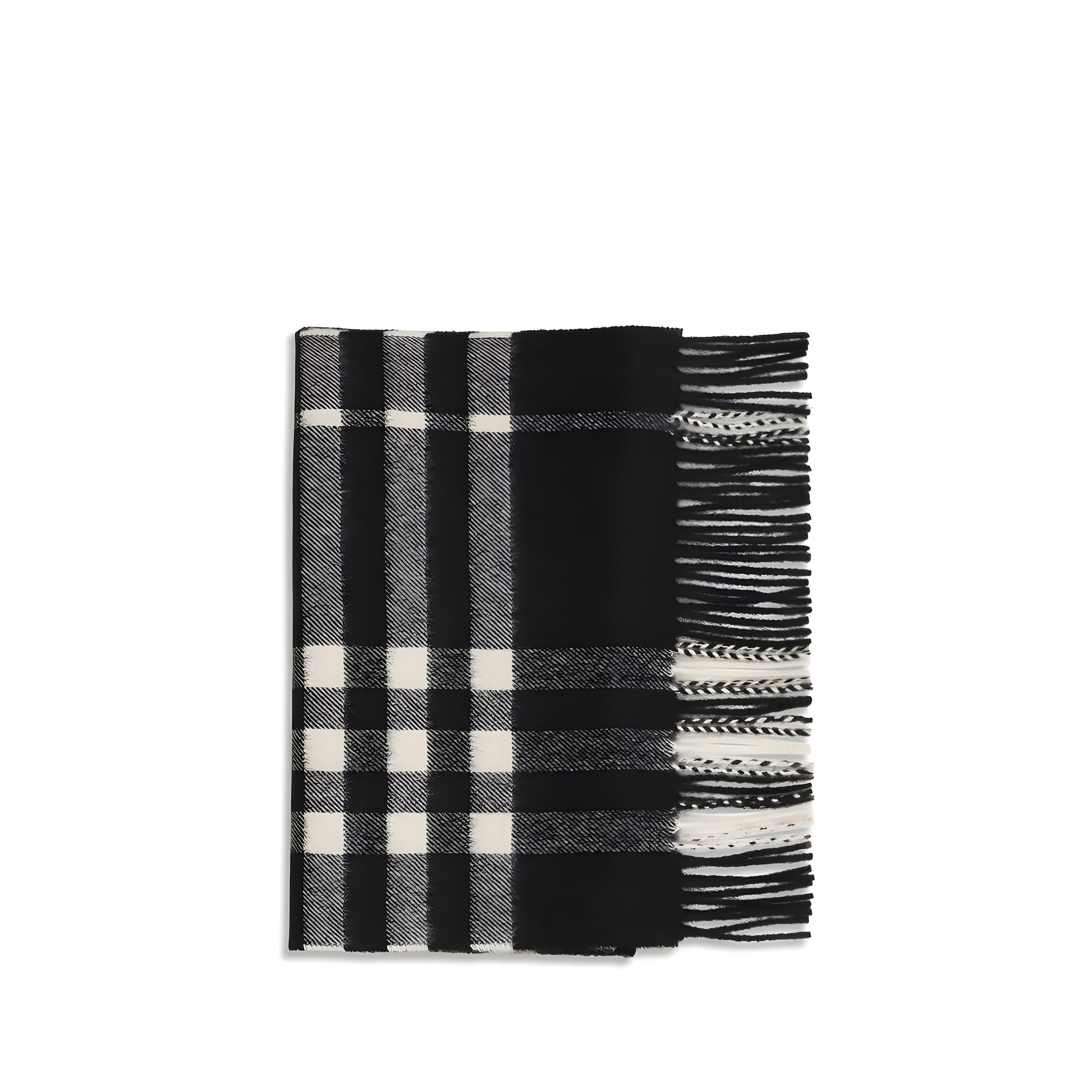 Burberry Black Embroidered Check Cashmere Scarf