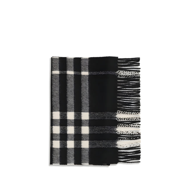Burberry Black Embroidered Check Cashmere Scarf