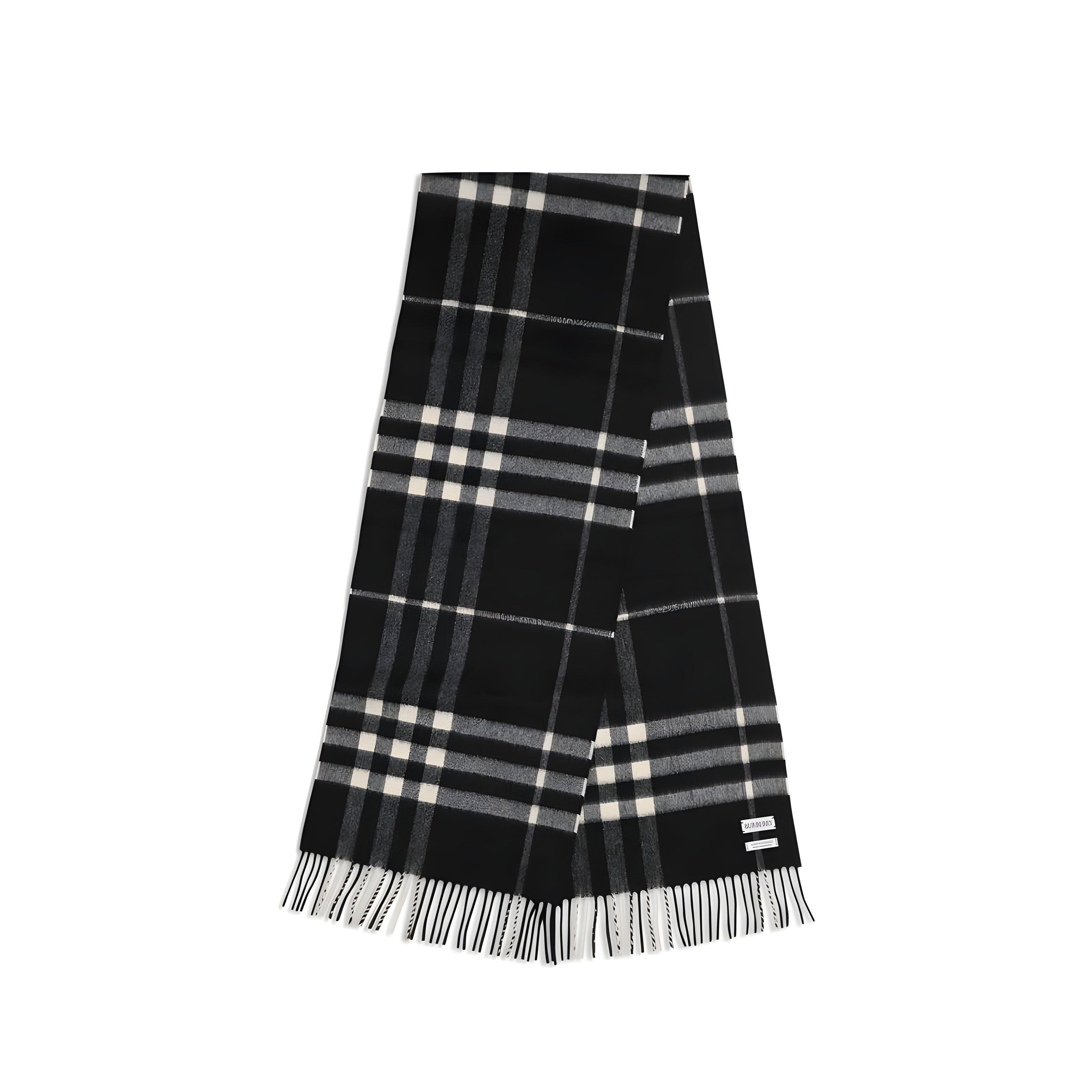 Burberry Black Embroidered Check Cashmere Scarf
