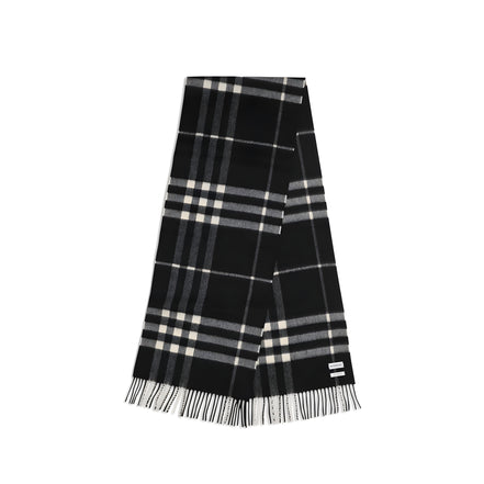Burberry Black Embroidered Check Cashmere Scarf