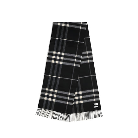 Burberry Black Embroidered Check Cashmere Scarf