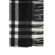 Burberry Black Embroidered Check Cashmere Scarf