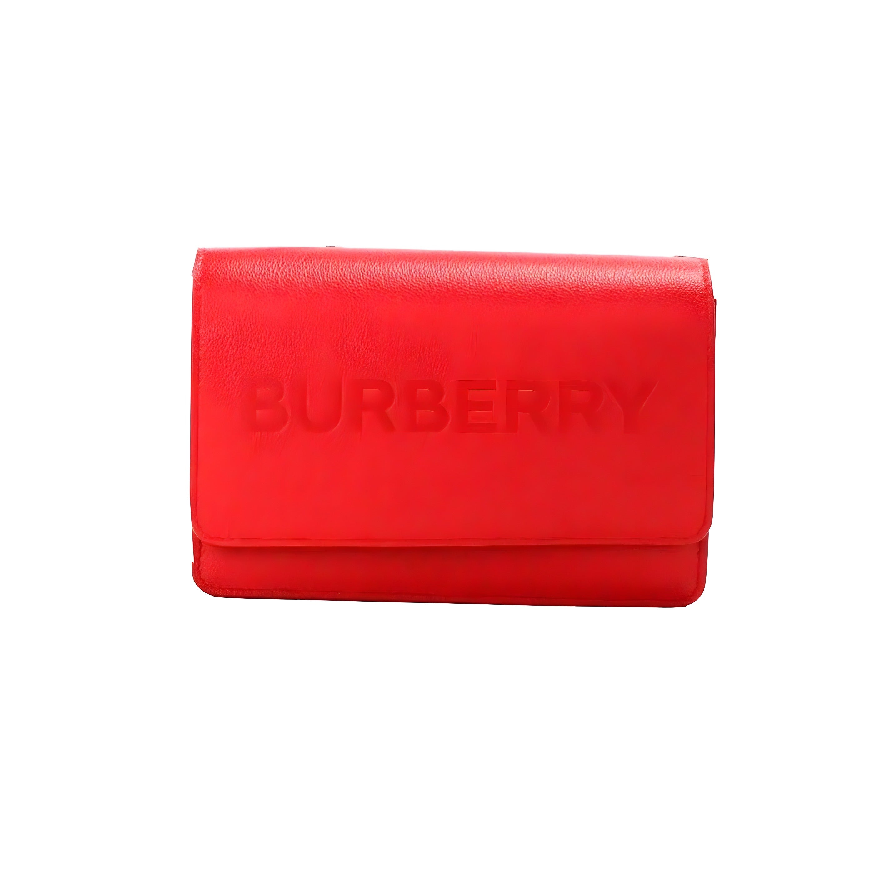Geantă crossbody Burberry Hampshire Small, din piele netedă roșie, cu logo embosat