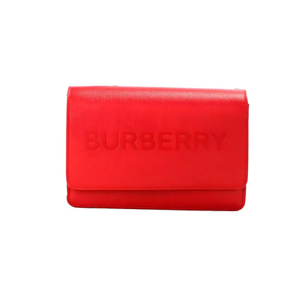 Geantă crossbody Burberry Hampshire Small, din piele netedă roșie, cu logo embosat