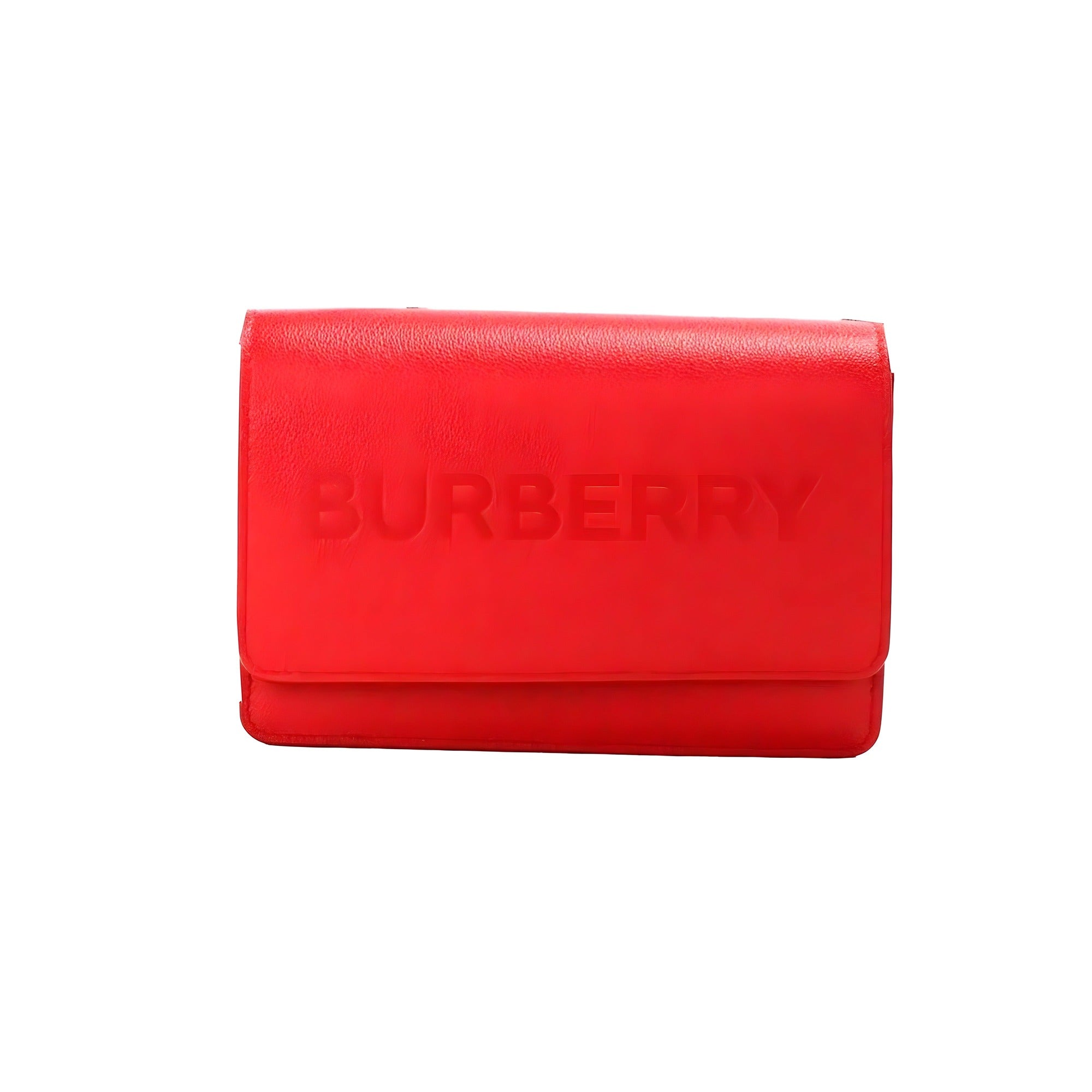 Geantă crossbody Burberry Hampshire Small, din piele netedă roșie, cu logo embosat