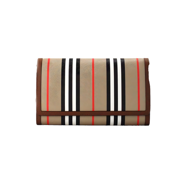 Geantă crossbody portofel Burberry Hannah Icon Stripe Archive Tan E-Canvas piele