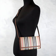 Geantă crossbody portofel Burberry Hannah Icon Stripe Archive Tan E-Canvas piele