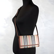 Geantă crossbody portofel Burberry Hannah Icon Stripe Archive Tan E-Canvas piele