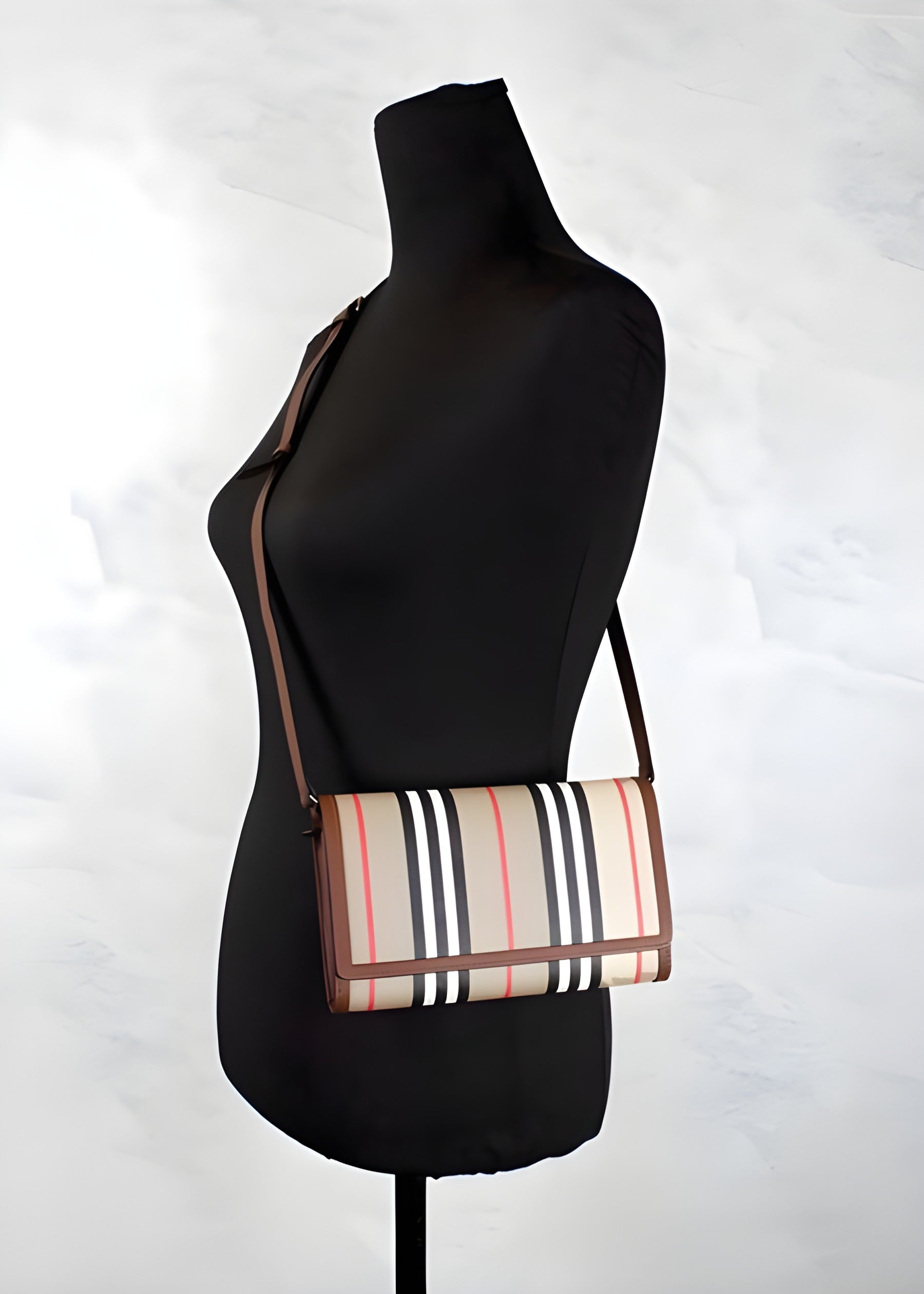 Geantă crossbody portofel Burberry Hannah Icon Stripe Archive Tan E-Canvas piele