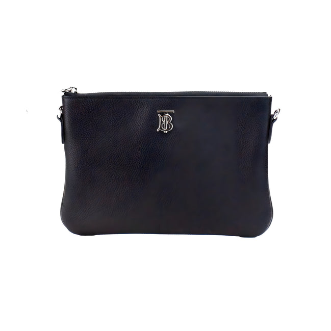 Burberry Peyton Monogram Black Leather Pouch Crossbody Bag