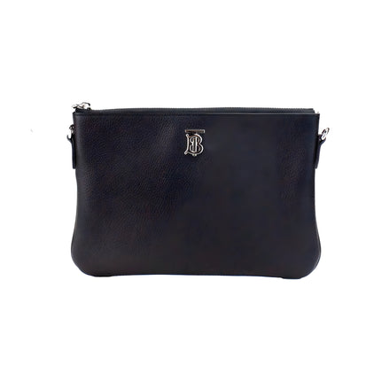 Geantă crossbody tip borsetă Burberry Peyton Monogram, din piele neagră