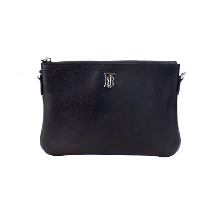 Geantă crossbody tip borsetă Burberry Peyton Monogram, din piele neagră