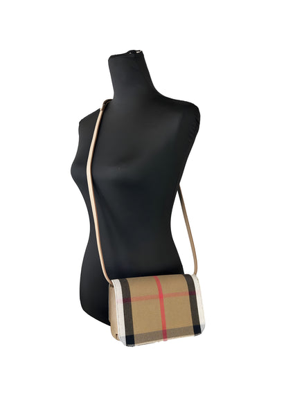 Geantă Crossbody Burberry Madison Check mică, din piele