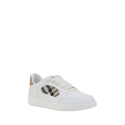 Burberry White Leather Check Low Top Sneakers