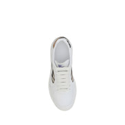 Sneakers Burberry joși din piele albă, cu imprimeu în carouri