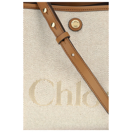 Geantă de umăr Chloé bej din material textil
