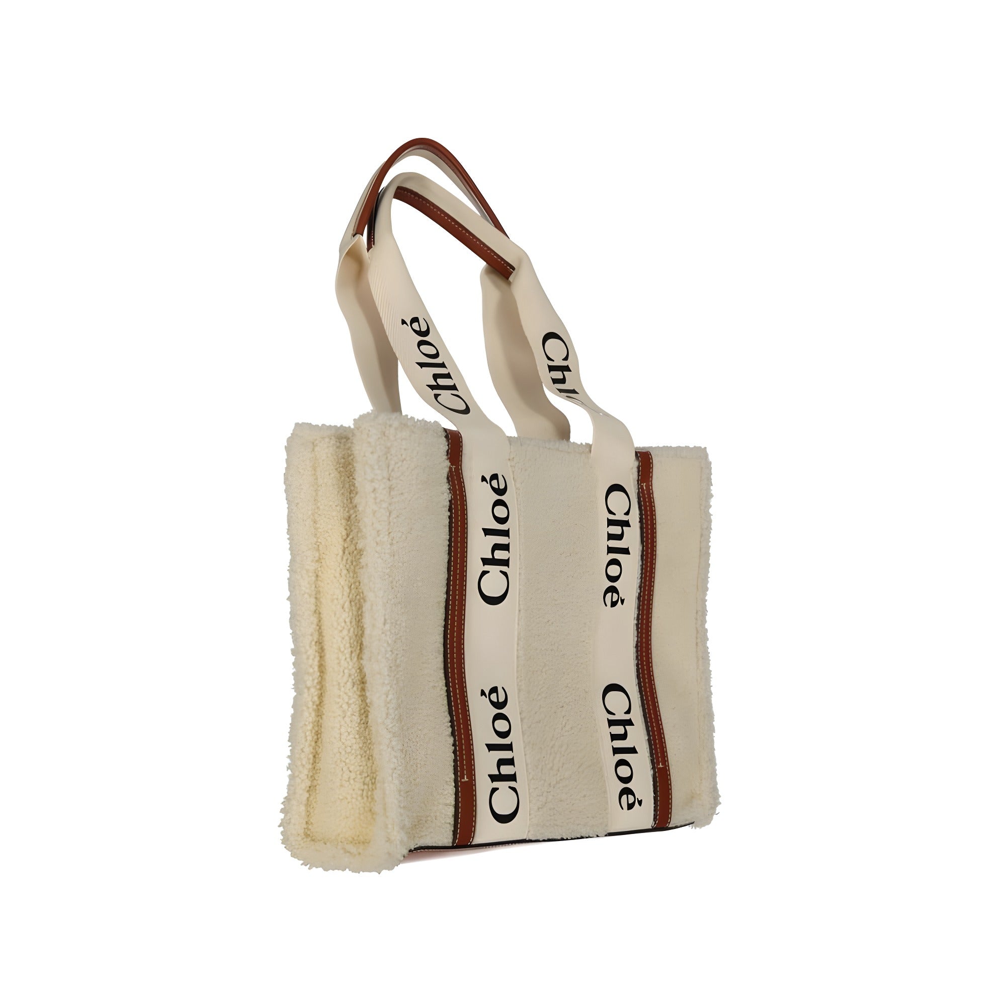 Geantă shopper Chloé bej din blană de miel