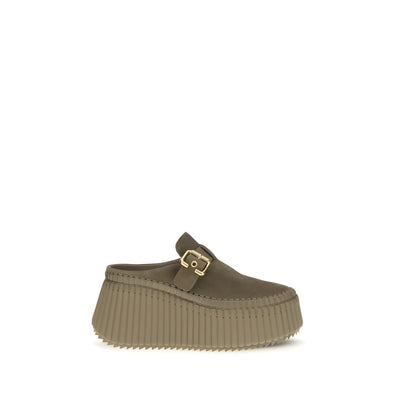 Mules Chloé bicolore din piele