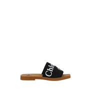 Sandale plate Chloé din bumbac negru