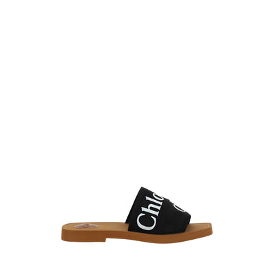 Sandale plate Chloé din bumbac negru