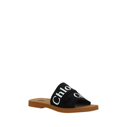 Sandale plate Chloé din bumbac negru
