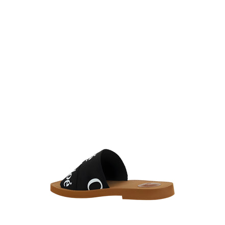 Sandale plate Chloé din bumbac negru