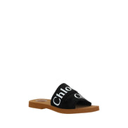 Sandale plate Chloé din bumbac negru