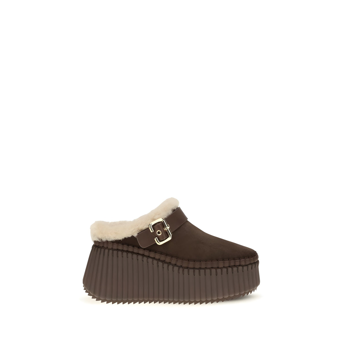 Chloé Papuci Mules Maro din Piele de Vițel