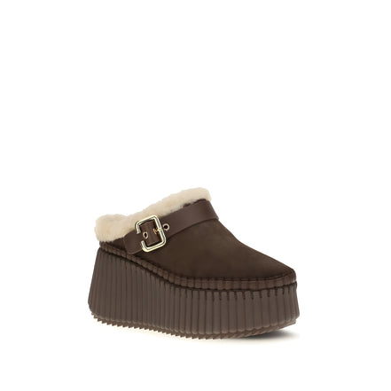 Chloé Papuci Mules Maro din Piele de Vițel