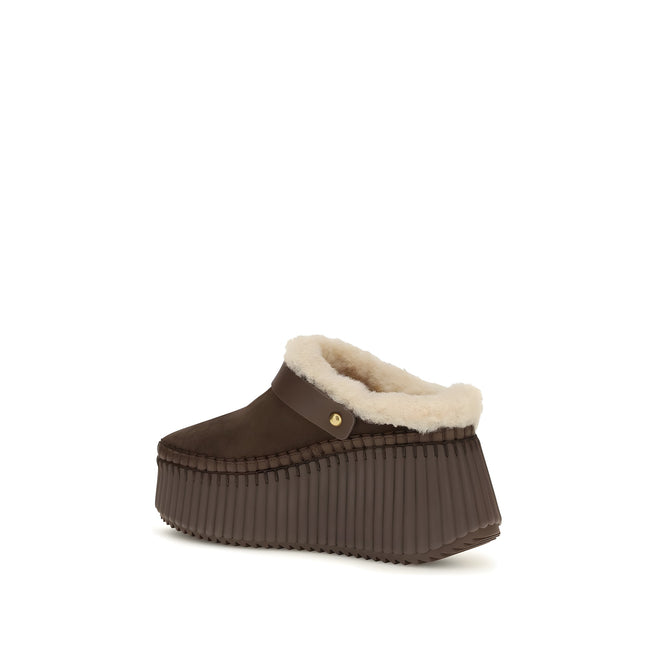 Chloé Papuci Mules Maro din Piele de Vițel