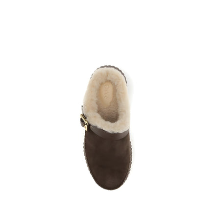 Chloé Papuci Mules Maro din Piele de Vițel