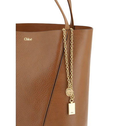 Geantă de umăr Chloé Brown Spin Medium
