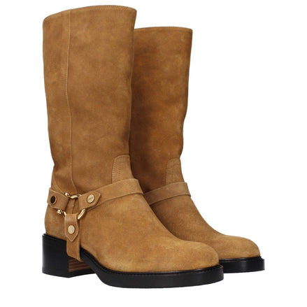 Ghete Chloé din piele maro până la gleznă