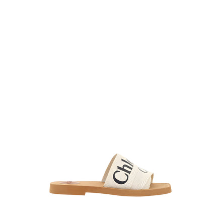 Sandale plate Chloé din bumbac alb