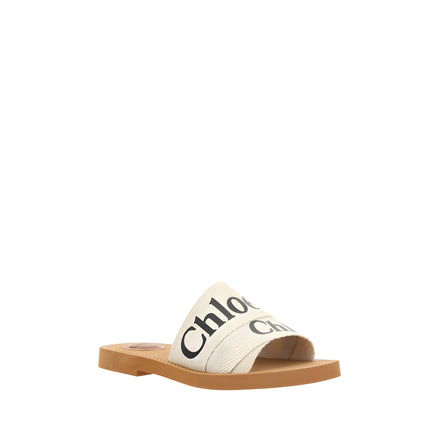 Sandale plate Chloé din bumbac alb