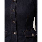 Dolce & Gabbana Dark Blue Cotton Collared Denim Coat Jacket