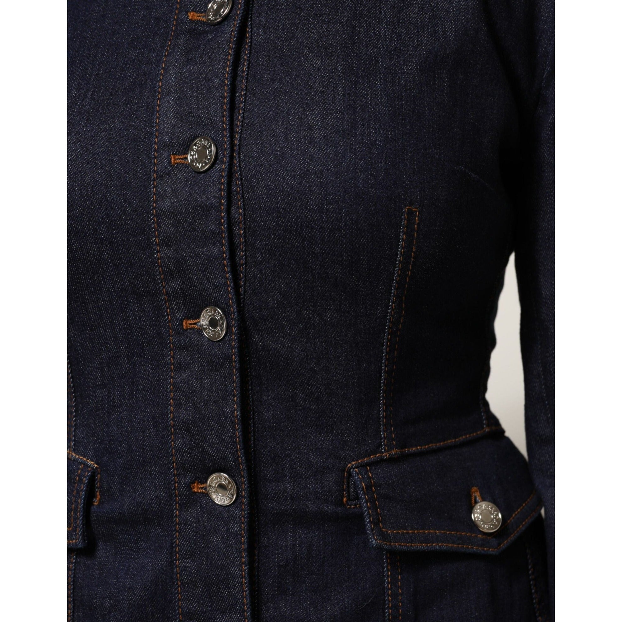 Dolce & Gabbana Dark Blue Cotton Collared Denim Coat Jacket
