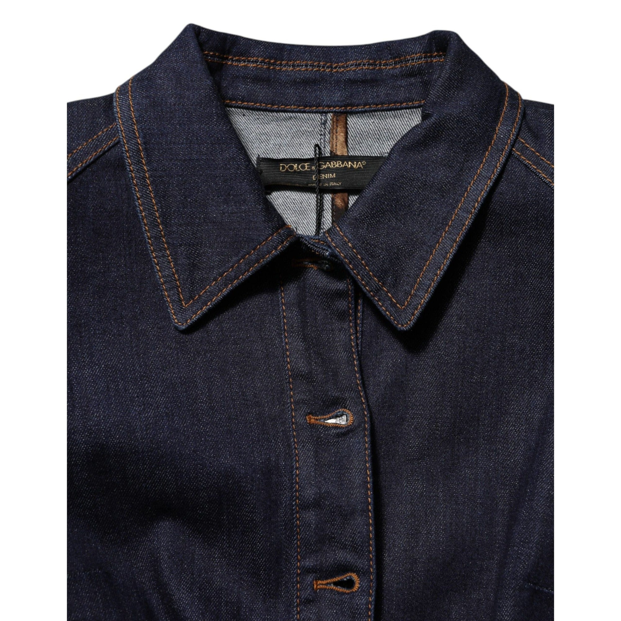 Dolce & Gabbana Dark Blue Cotton Collared Denim Coat Jacket