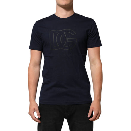 Dolce & Gabbana Dark Blue Cotton DG Logo Print Top T-shirt