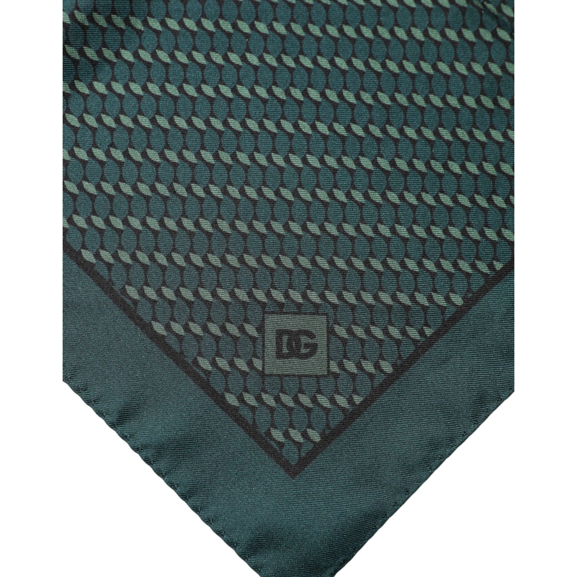 Dolce & Gabbana Dark Green Silk Patterned Handkerchief 32cm x 31cm Scarf