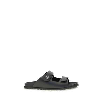 Sandale plate Dolce & Gabbana negre din piele