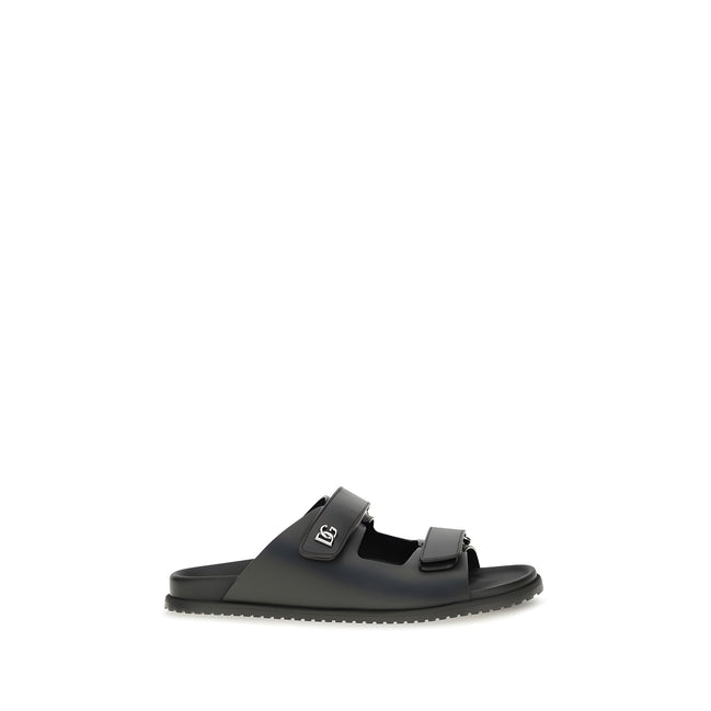 Sandale plate Dolce & Gabbana negre din piele