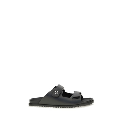 Sandale plate Dolce & Gabbana negre din piele