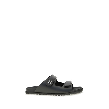 Sandale plate Dolce & Gabbana negre din piele