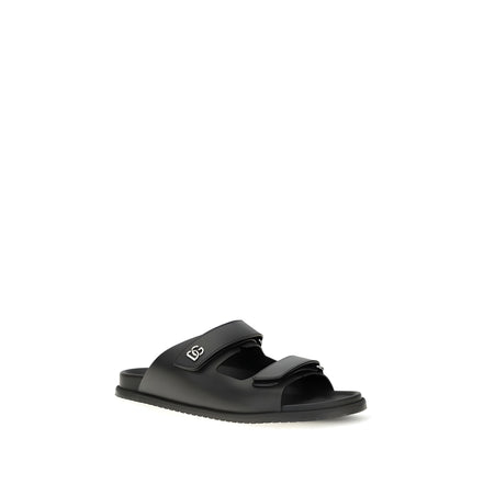 Sandale plate Dolce & Gabbana negre din piele