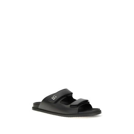 Sandale plate Dolce & Gabbana negre din piele