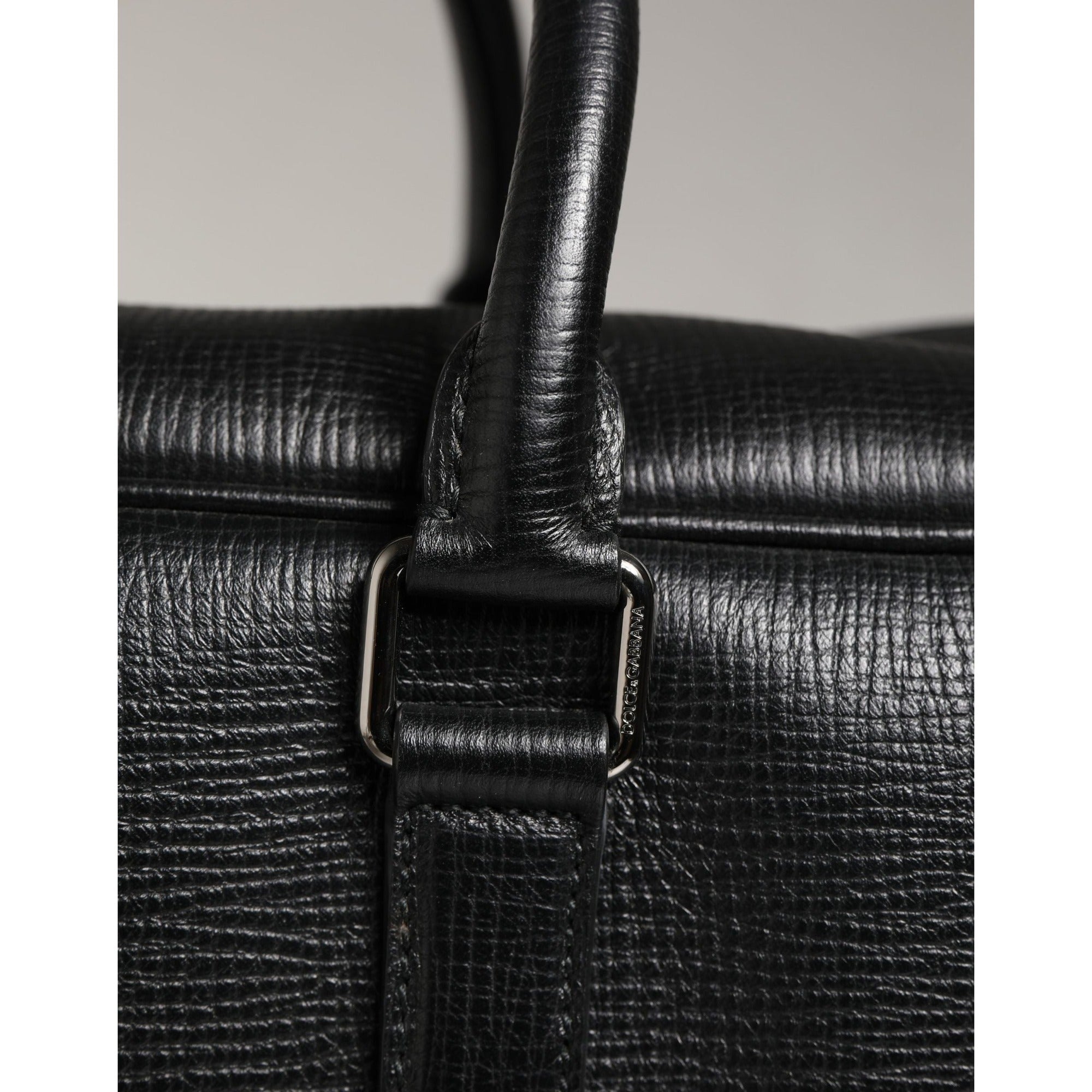 Dolce & Gabbana Black Car Man Applique Leather Weekender Borse Bag
