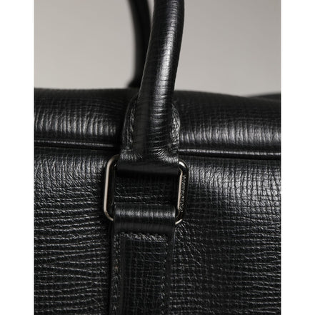 Dolce & Gabbana Black Car Man Applique Leather Weekender Borse Bag